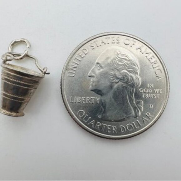 Sterling Silver Bucket Pail Pendant Necklace Rope Chain Charm Jewelry - Picture 3 of 5
